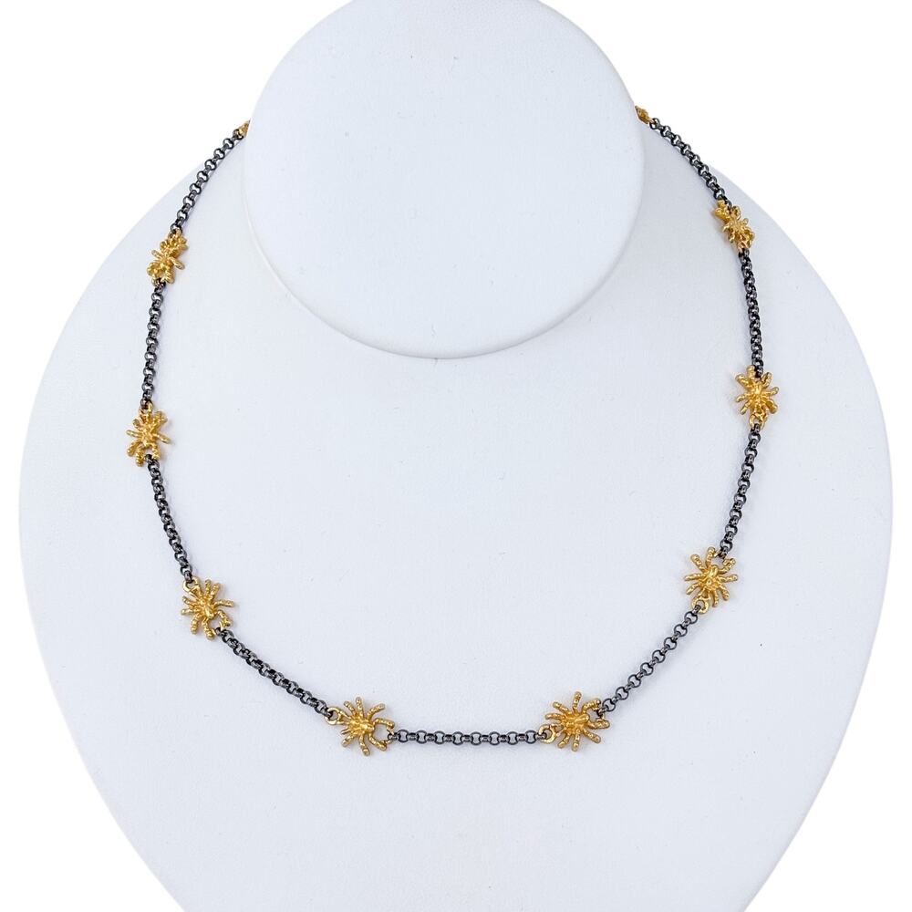 Vintage Gold-Tone Sterling Silver 925 Spider Station Rolo Chain Necklace 17.5"